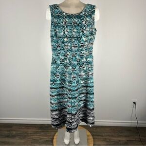 Jones New York Abstract Geometric Sheath Dress | Teal Blue & Green | Size 12